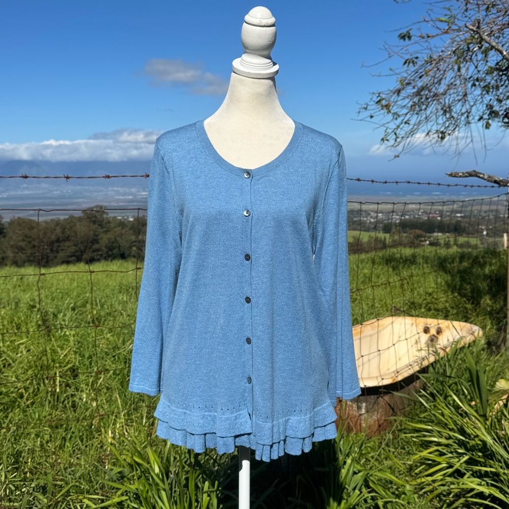 Banana Republic Blue Cotton Silk blend Ruffled Cardigan prairie Croquette large